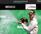 Льюис Хэмилтон празднует его восьмой победу в сезоне в Гран Гран-при Мексики 2016